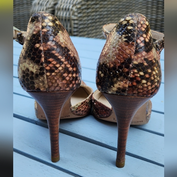 L.K. Bennett dusty pink, snake print leather ankle strap high heel pump in 38 - Picture 13 of 16